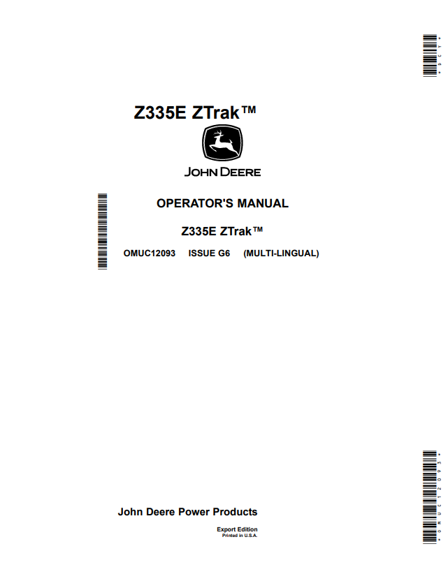 JOHN DEERE Z335E ZTRAK™ OPERATOR MANUAL OMUC12093