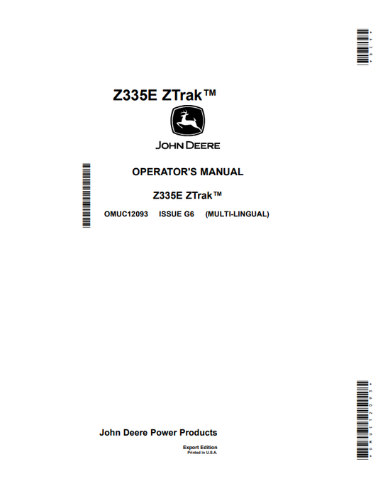 JOHN DEERE Z335E ZTRAK™ OPERATOR MANUAL OMUC12093