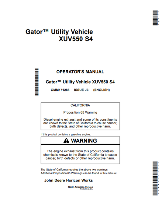 JOHN DEERE GATOR™ UTILITY VEHICLE XUV550 S4 OPERATOR MANUAL OMM171288