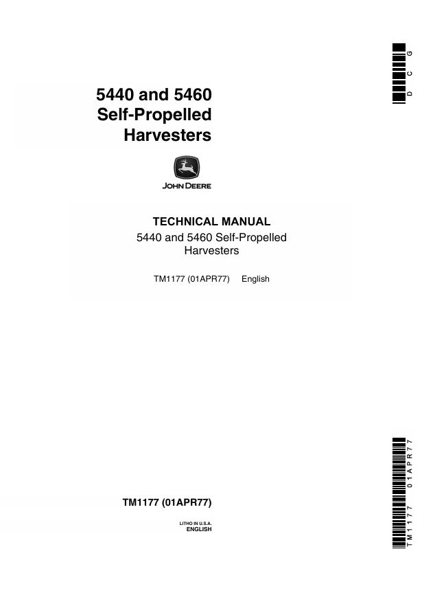 JOHN DEERE 5440 AND 5460 SELF-PROPELLED HARVESTER TECHNICAL MANUAL TM1177