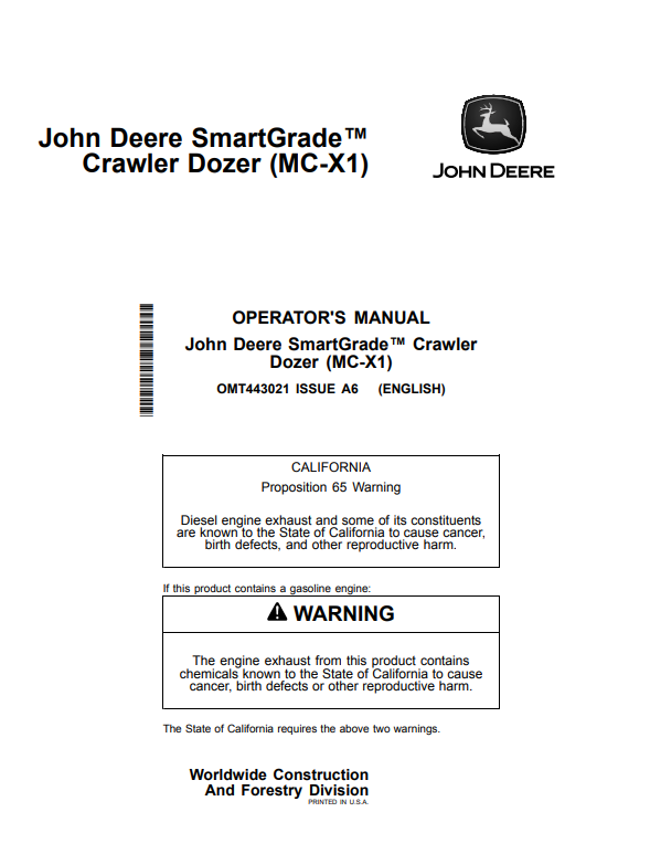 JOHN DEERE 650K, 700L, 750L, 850L, 950 P CRAWLER DOZER OPERATOR MANUAL OMT443021