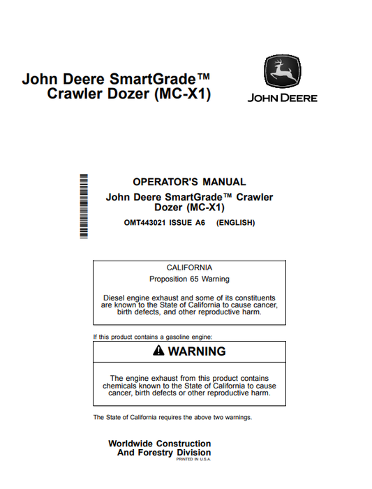 JOHN DEERE 650K, 700L, 750L, 850L, 950 P CRAWLER DOZER OPERATOR MANUAL OMT443021