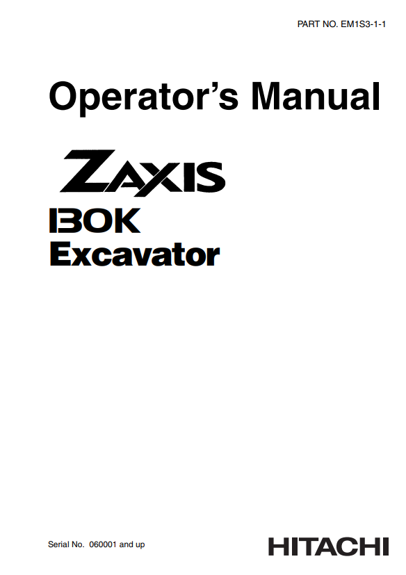 HITACHI ZAXIS 130K EXCAVATOR OPERATOR MANUAL EM1S311