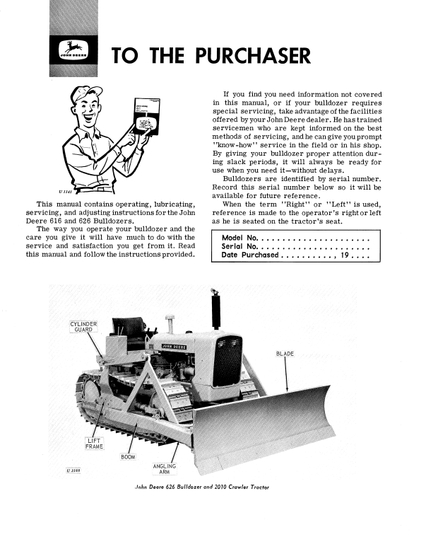 JOHN DEERE 616 AND 626 BULLDOZER OPERATOR MANUAL OMU15835
