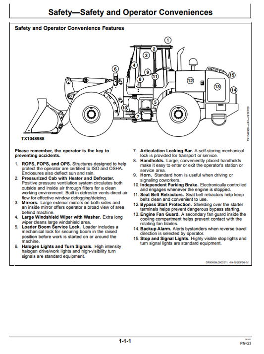 JOHN DEERE 624KR LOADER OPERATOR MANUAL OMT234419