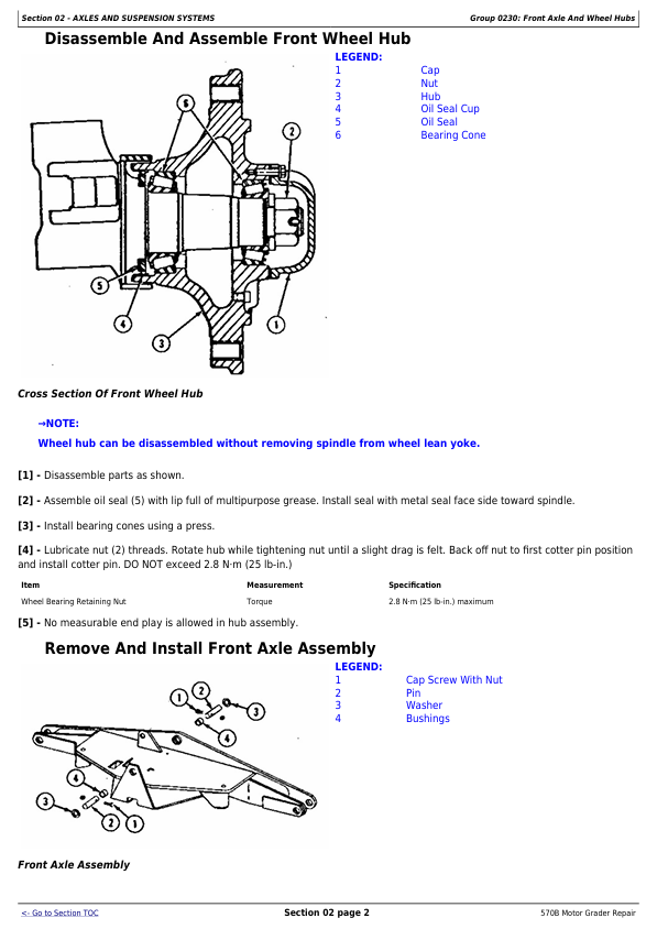 JOHN DEERE 570B MOTOR GRADER REPAIR TECHNICAL MANUAL TM1400