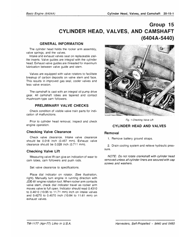 JOHN DEERE 5440 AND 5460 SELF-PROPELLED HARVESTER TECHNICAL MANUAL TM1177