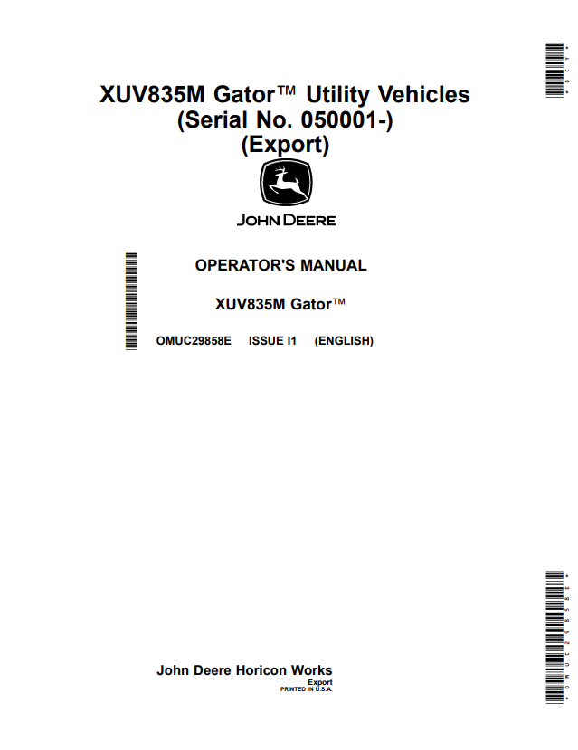 JOHN DEERE XUV835M GATOR™ UTILITY VEHICLES OPERATOR MANUAL OMUC29858E