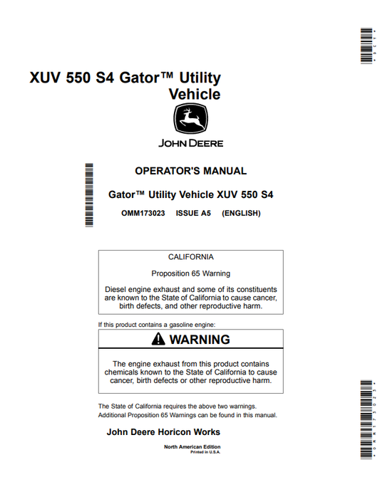 JOHN DEERE XUV 550 S4 GATOR™ UTILITY VEHICLE OPERATOR MANUAL OMM173023