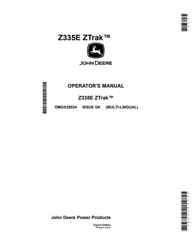 JOHN DEERE Z335E ZTRAK™ OPERATOR MANUAL OMGX26534