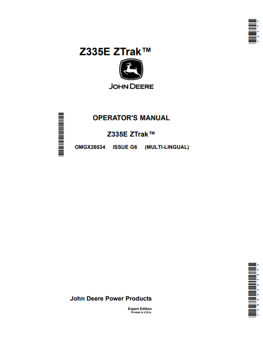 JOHN DEERE Z335E ZTRAK™ OPERATOR MANUAL OMGX26534