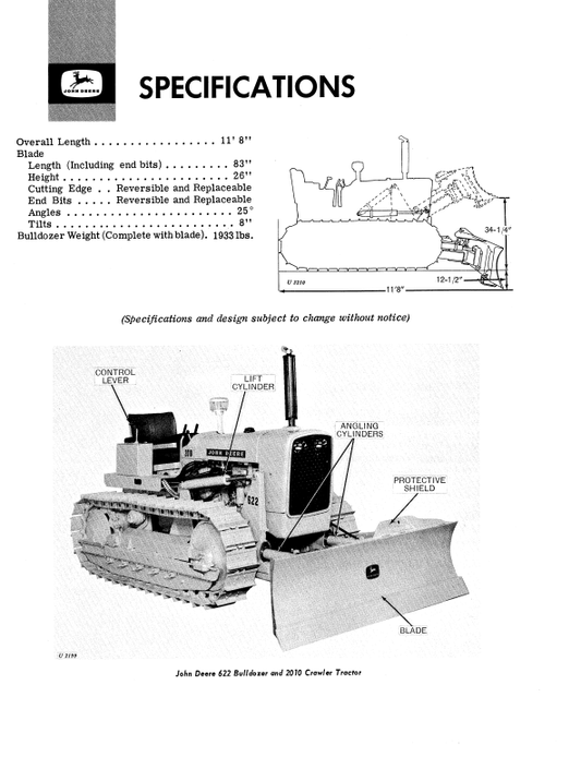 JOHN DEERE 622 BULLDOZER OPERATOR MANUAL OMU15837
