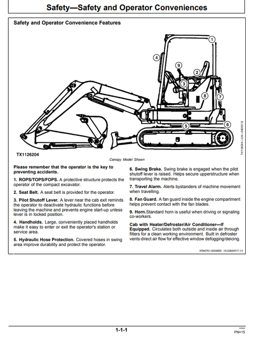 JOHN DEERE 35 P EXCAVATOR OPERATOR MANUAL OMT522895X019