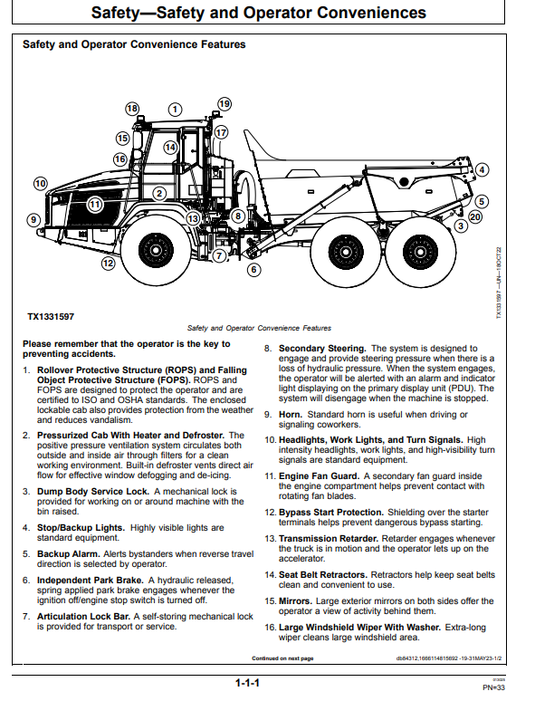 JOHN DEERE 260 P AND 310 P GEN-A ARTICULATED DUMP TRUCK OPERATOR MANUAL OMT476390X019