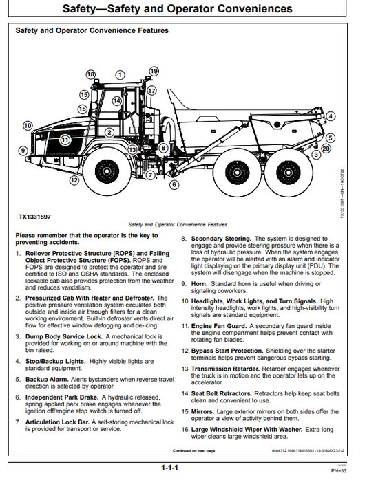 JOHN DEERE 260 P AND 310 P GEN-A ARTICULATED DUMP TRUCK OPERATOR MANUAL OMT476390X019