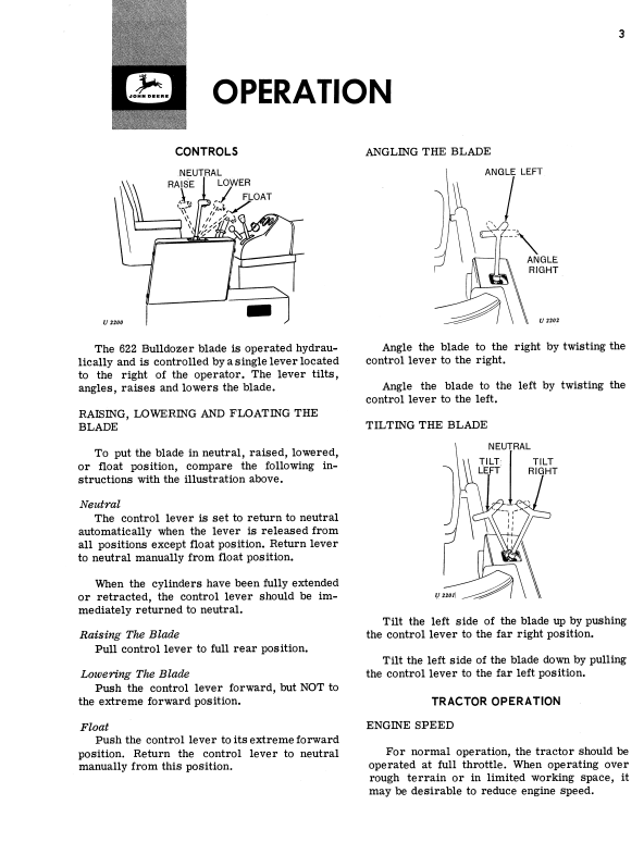 JOHN DEERE 622 BULLDOZER OPERATOR MANUAL OMU15837