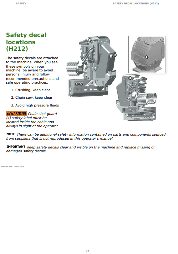 JOHN DEERE H212 HARVESTER HEAD OPERATOR INSTRUCTION MANUAL F712277