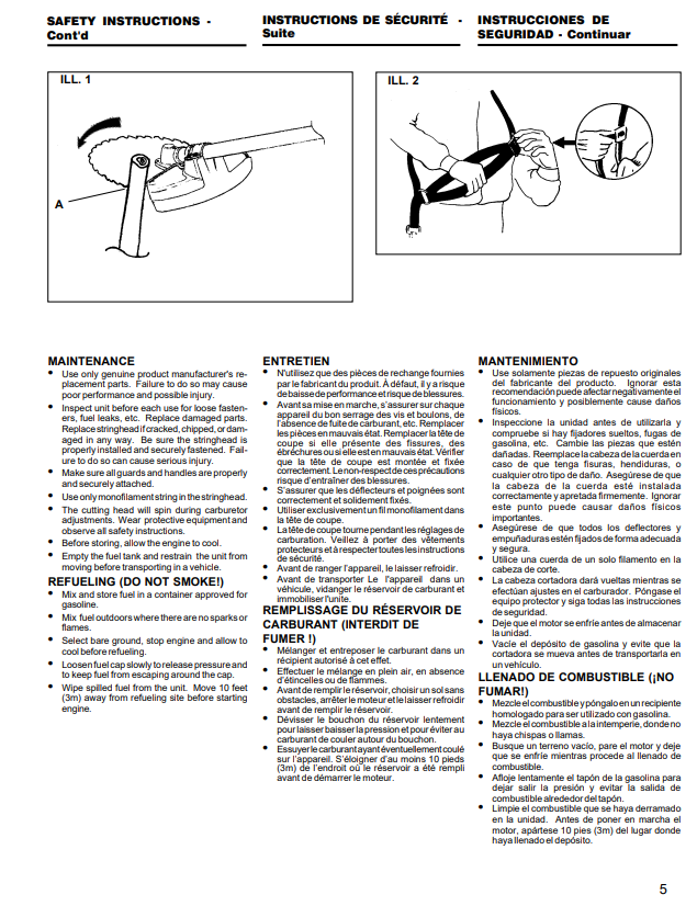 JOHN DEERE XT105SB - UT15144, XT140SB - UT15149 STRING TRIMMER / BRUSHCUTTER OWNER MANUAL OMPS01090