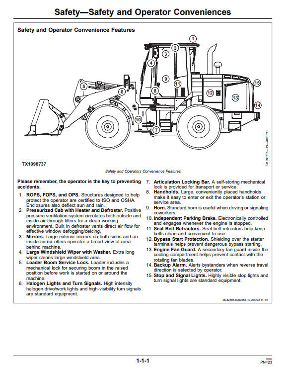 JOHN DEERE 544K 4WD LOADER OPERATOR MANUAL OMT275694