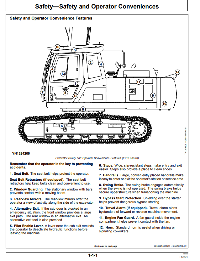JOHN DEERE E210, E210LC, AND E230LC EXCAVATOR OPERATOR MANUAL OMT384117X19