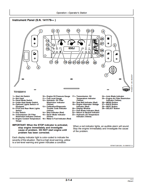 JOHN DEERE 450J, 550J, AND 650J CRAWLER DOZER OPERATOR MANUAL OMT204685