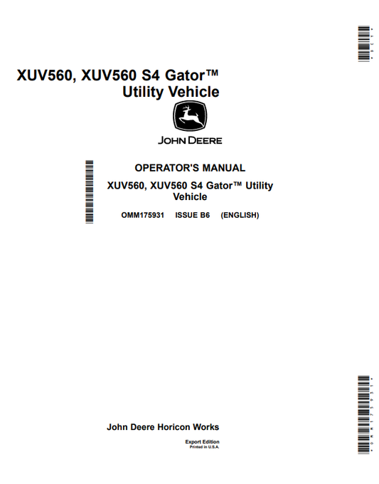 JOHN DEERE XUV560, XUV560 S4 GATOR™ UTILITY VEHICLE OPERATOR MANUAL OMM175931