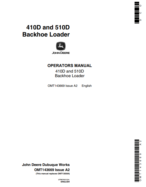 JOHN DEERE 410D AND 510D BACKHOE LOADER OPERATOR MANUAL OMT143669