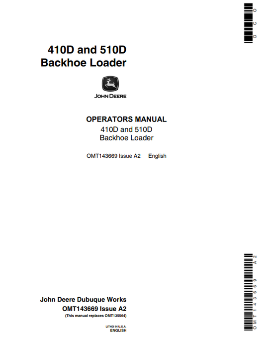 JOHN DEERE 410D AND 510D BACKHOE LOADER OPERATOR MANUAL OMT143669