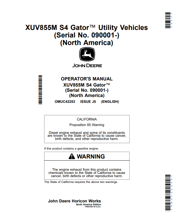 JOHN DEERE XUV855M S4 GATOR™ UTILITY VEHICLES OPERATOR MANUAL OMUC42253