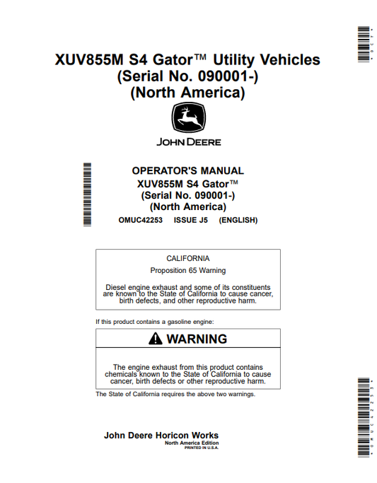 JOHN DEERE XUV855M S4 GATOR™ UTILITY VEHICLES OPERATOR MANUAL OMUC42253