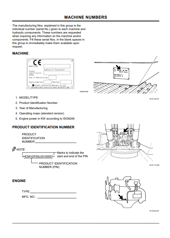 HITACHI ZAXIS 125US, 135US, 225US, 225USLC EXCAVATOR OPERATOR MANUAL EM1SEEN42