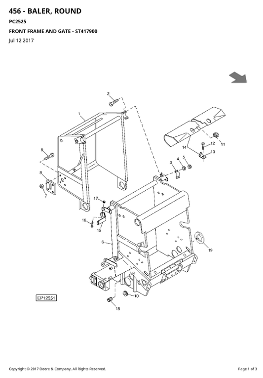 JOHN DEERE 456 - BALER, ROUND PARTS CATALOGUE MANUAL PC2525