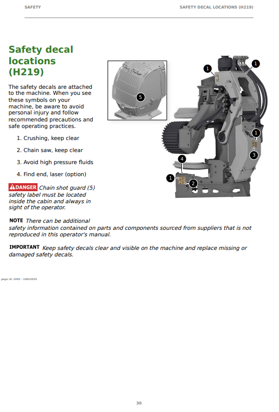 JOHN DEERE H219 HARVESTER HEAD OPERATOR INSTRUCTION MANUAL F718858