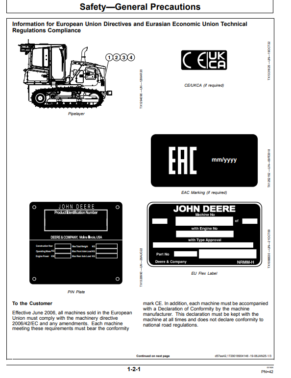 JOHN DEERE PL40 CRAWLER DOZER PIPELAYER READY OPERATOR MANUAL OMT487628X019