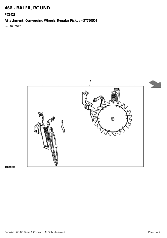 JOHN DEERE 566-466 AND 566 ROUND BALER PARTS CATALOGUE MANUAL PC2429