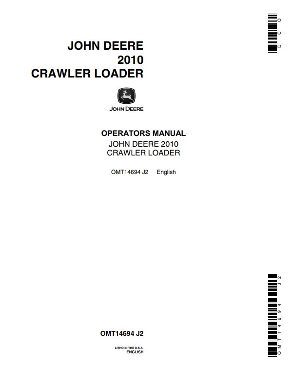 JOHN DEERE 2010 CRAWLER LOADER OPERATOR MANUAL OMT14694