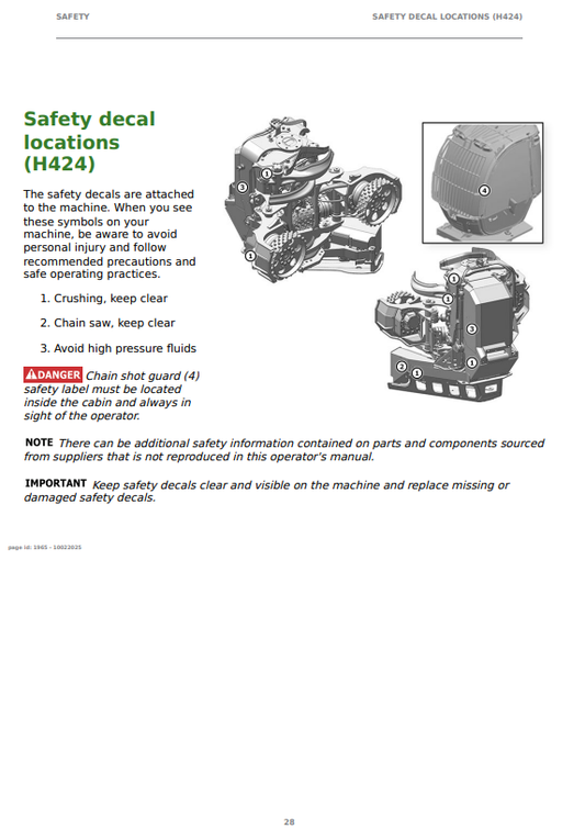 JOHN DEERE H424 HARVESTER HEAD OPERATOR INSTRUCTION MANUAL F720081