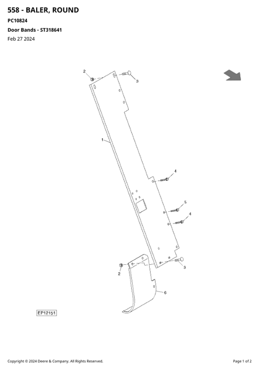JOHN DEERE 558 BALER ROUND PARTS CATALOGUE MANUAL PC10824