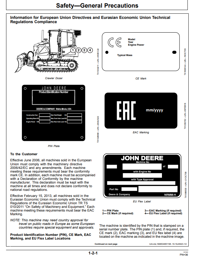 JOHN DEERE 450 P CRAWLER DOZER OPERATOR MANUAL OMT480068X019