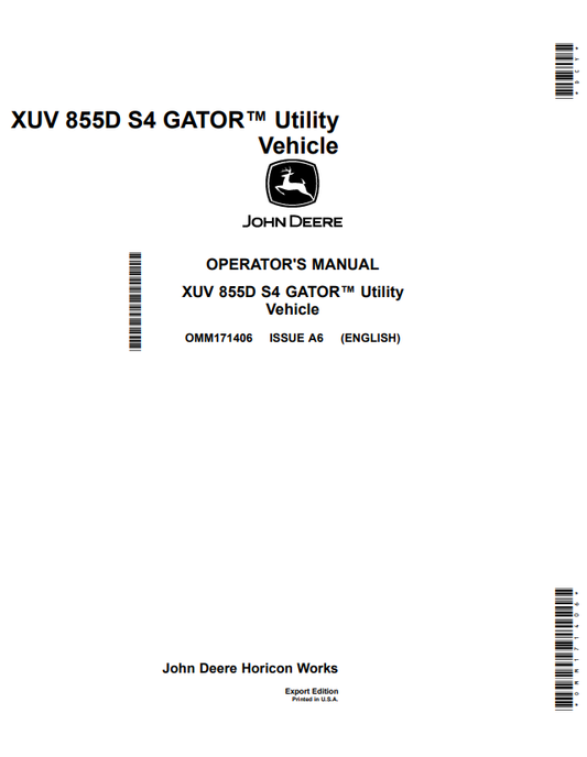 JOHN DEERE XUV 855D S4 GATOR™ UTILITY VEHICLE OPERATOR MANUAL OMM171406