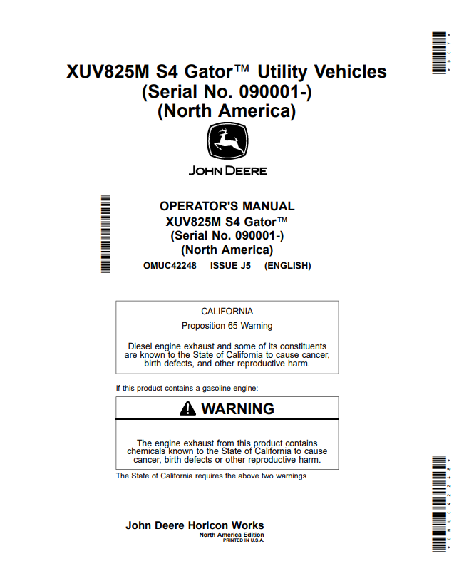 JOHN DEERE XUV825M S4 GATOR™ UTILITY VEHICLES OPERATOR MANUAL OMUC42248
