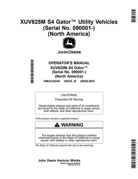 JOHN DEERE XUV825M S4 GATOR™ UTILITY VEHICLES OPERATOR MANUAL OMUC42248