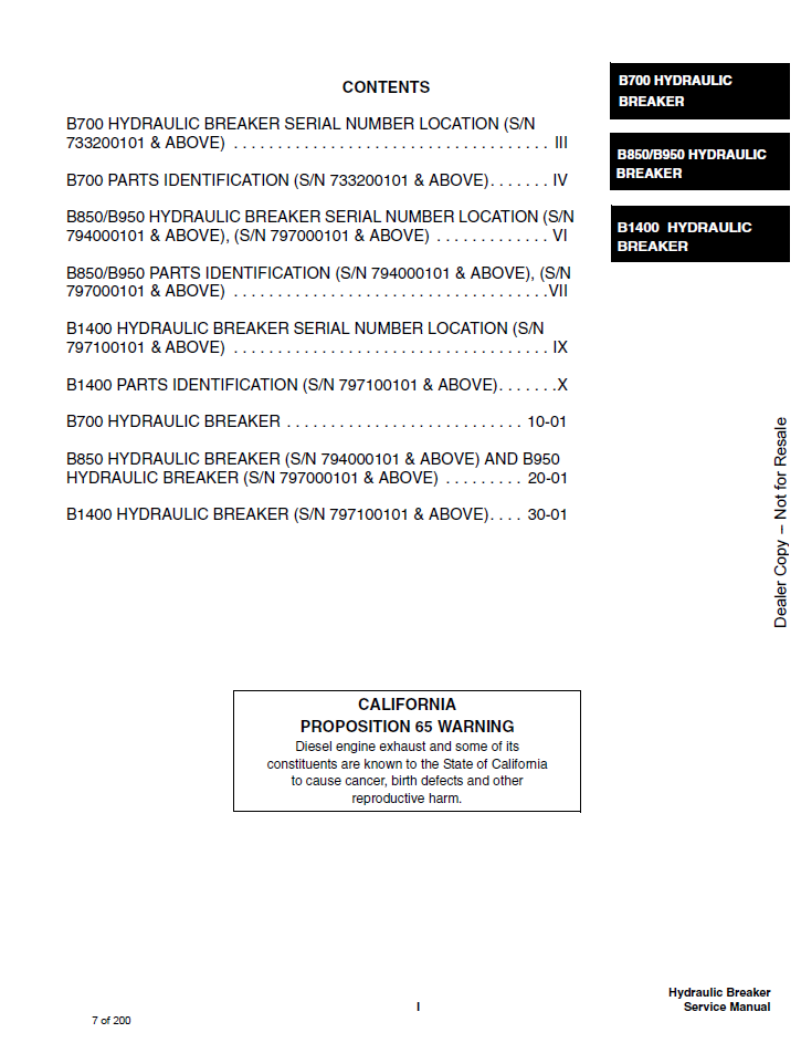 6720280 - BOBCAT 1250, 1250X, 1560, 2500, 2560, 2570, 3500, 3560, 3570, 5060, 5500, 6560 HYDRAULIC BREAKER SERVICE MANUAL PDF