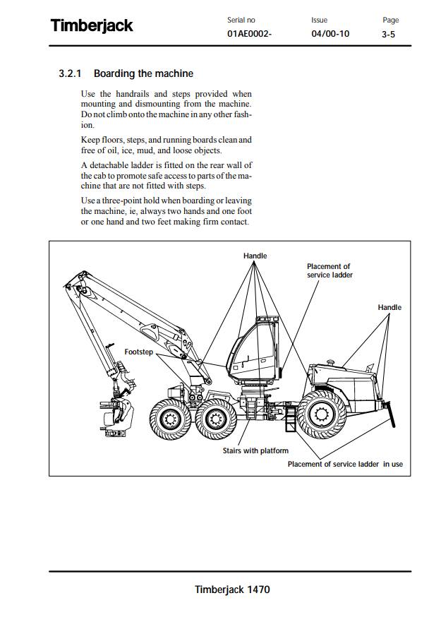 JOHN DEERE TIMBERJACK 1470 HARVESTER (TJ 3000) OPERATOR AND MAINTENANCE MANUAL F061046