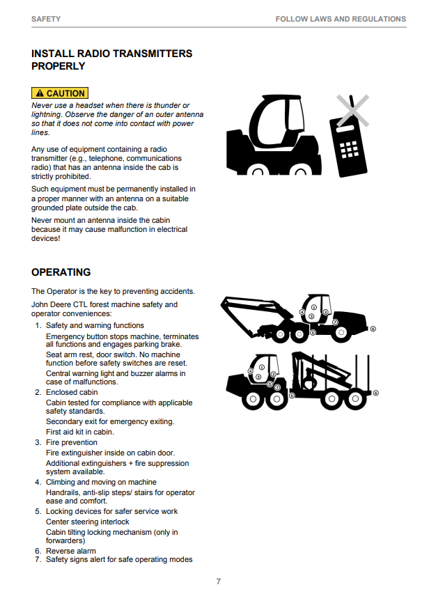 JOHN DEERE 1270E TIER 3 (IT4- PLATFORM) CTL HARVESTER OPERATOR INSTRUCTION MANUAL F677476
