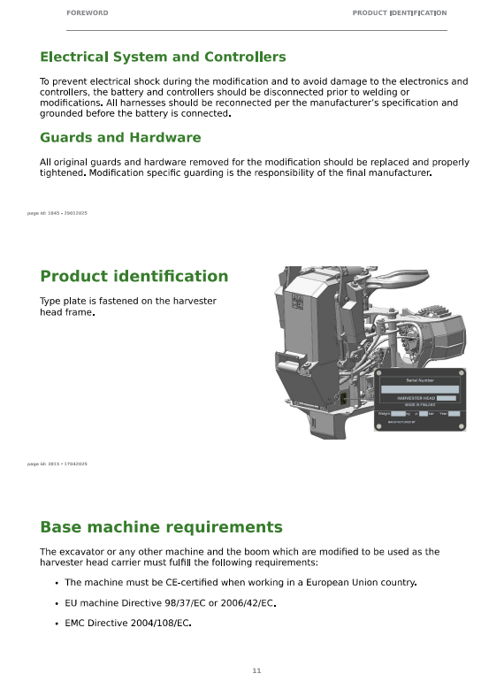 JOHN DEERE H425/H427 HARVESTER HEAD OPERATOR INSTRUCTION MANUAL F722912
