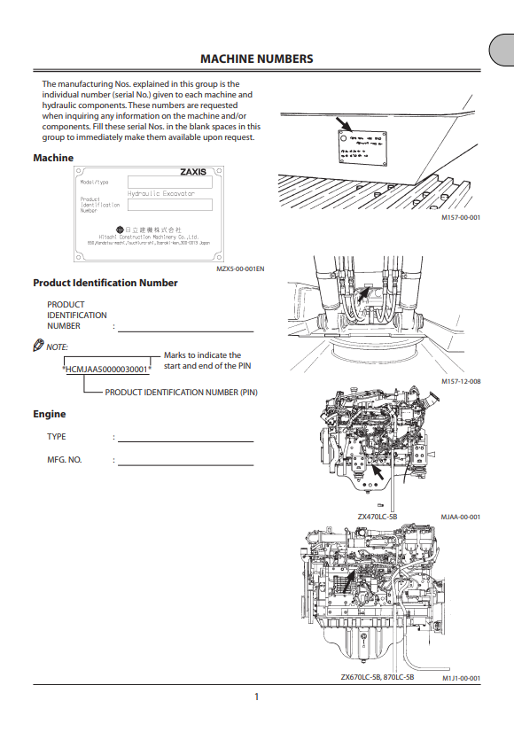 HITACHI ZAXIS 470LC-5B, 670LC-5B, 870LC-5B HYDRAULIC EXCAVATOR OPERATOR MANUAL ENMJAANA12