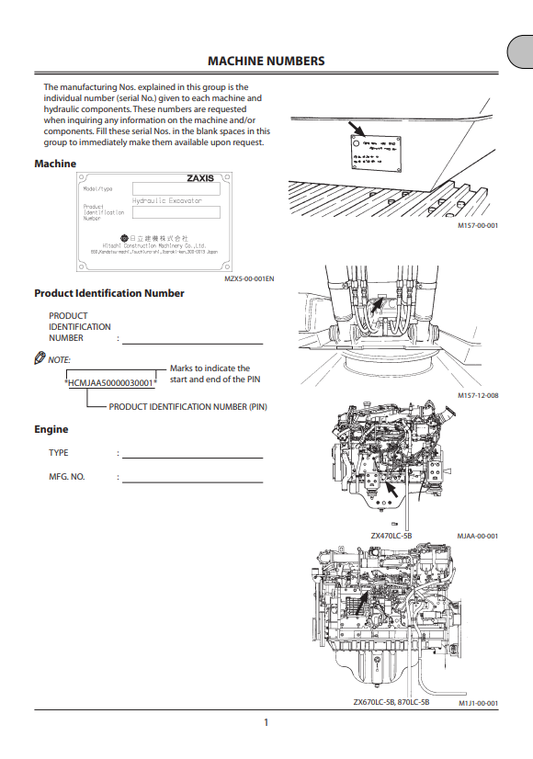 HITACHI ZAXIS 470LC-5B, 670LC-5B, 870LC-5B HYDRAULIC EXCAVATOR OPERATOR MANUAL ENMJAANA12