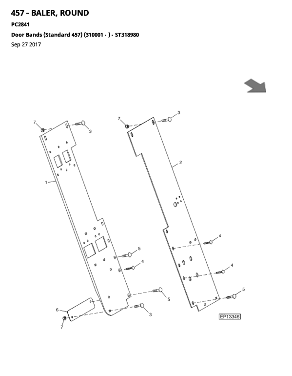 JOHN DEERE 557-457 AND 557 ROUND BALER PARTS CATALOGUE MANUAL PC2841