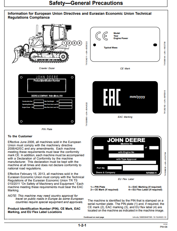 JOHN DEERE 550 P CRAWLER DOZER OPERATOR MANUAL OMT480071X019